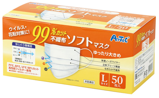 99%ｶｯﾄ不織布ｿﾌﾄﾏｽｸ(50枚入)Lｻｲｽﾞ